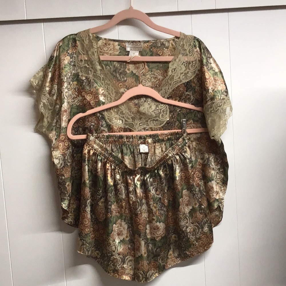 Olive & Gold Floral Satin Women's Top